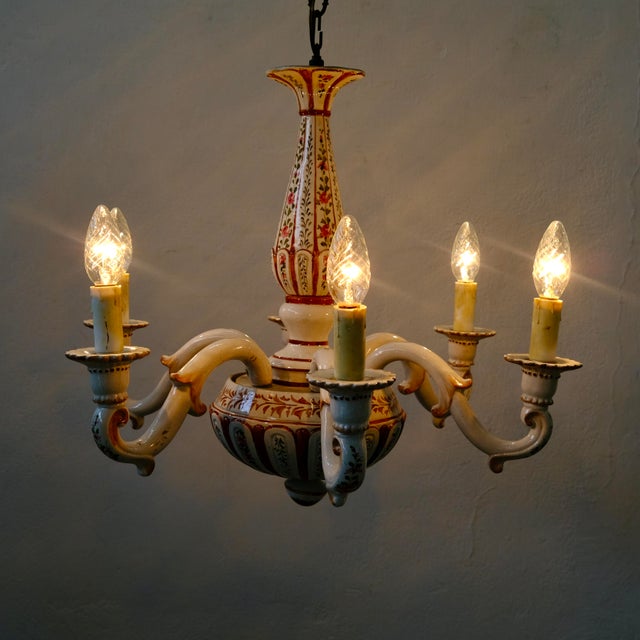 Ceramic 6-Arm Chandelier with Floral Decorations, 1960s For Sale - Image 4 of 18
