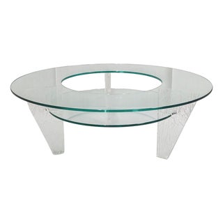 Vintages Round Coffee Table in Textured Acrylic Glass and Glass by Jeannot Cerutti, 1980s For Sale