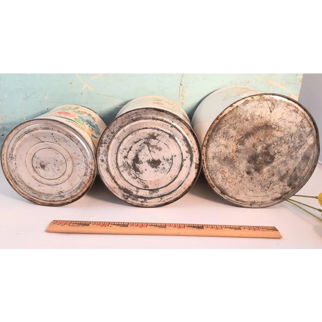 White Vintage Shabby Floral Metal Kitchen Canisters For Sale - Image 8 of 13