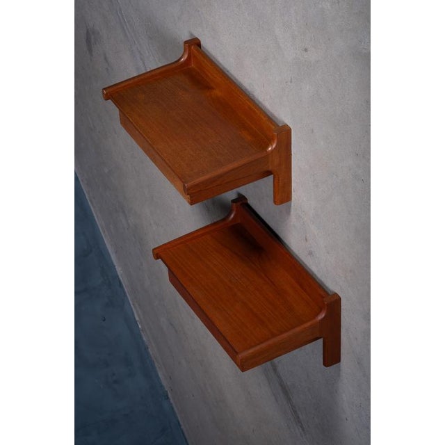 Wood Wall-Mounted Teak Bedside Tables attributed to Børge Mogensen, 1950s, Set of 2 For Sale - Image 7 of 10