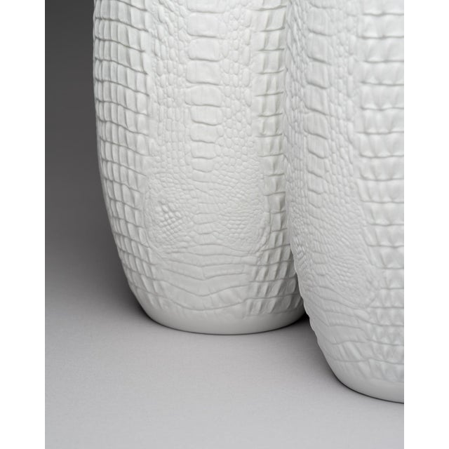 Ceramic Op-Art Bisque Porcelain Vases with Crocodile Reptile Relief by Manfred Frey for AK Kaiser, 1960s, Set of 2 For Sale - Image 7 of 18