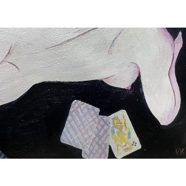 Oil Painting the Lady Plays Cards Victor Konotopsky For Sale - Image 6 of 10