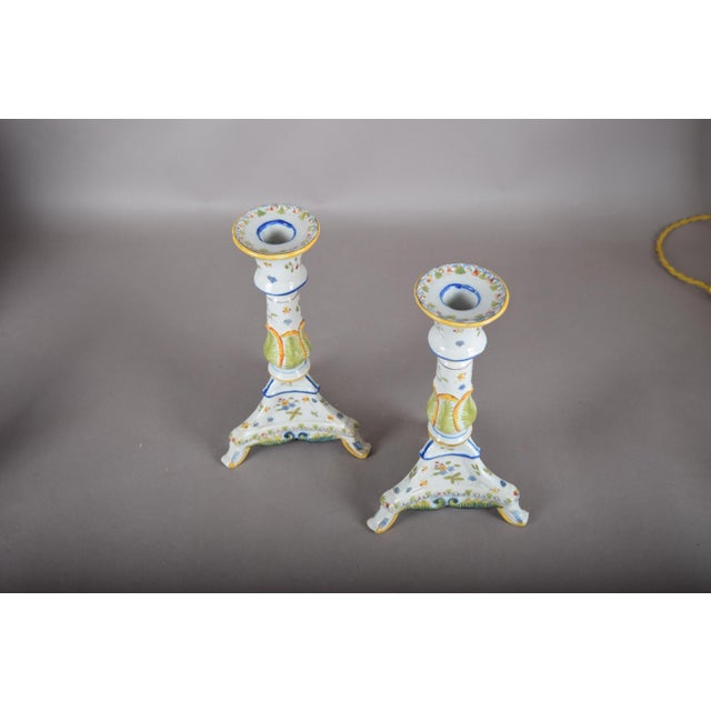 Hand-Painted Ceramic Candlesticks with Heraldic Floral Decoration, 1910s, Set of 2 For Sale - Image 9 of 12