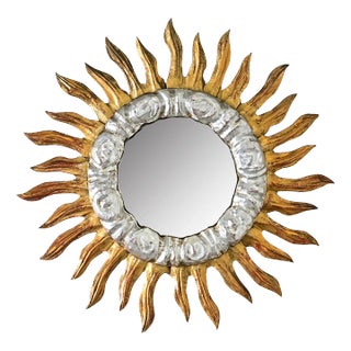Italian 19th Century Gilt & Silver-Leaf Starburst Mirror For Sale