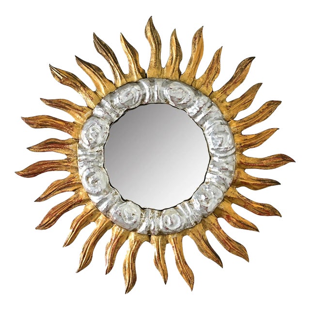 Italian 19th Century Gilt & Silver-Leaf Starburst Mirror For Sale