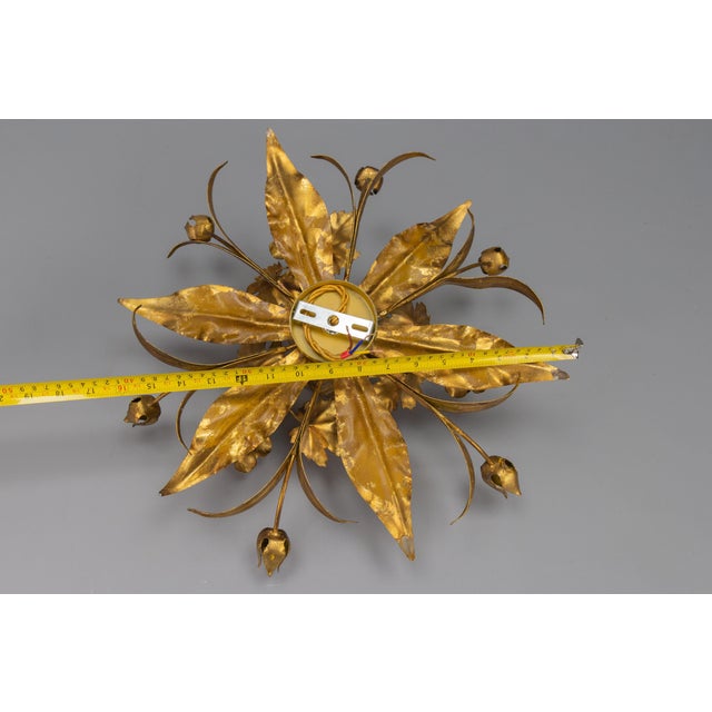 Hollywood Regency Gilt Metal Flower Shaped Flush Mount, 1970s For Sale - Image 13 of 16