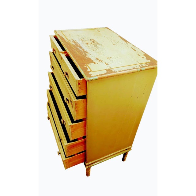 Mid 20th Century Antique Wash Rustic Dresser Hand Painted Light Green For Sale - Image 5 of 13