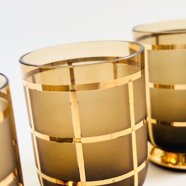 Glass Gold Grid Smoke Glass Cordials - Set of 4 For Sale - Image 7 of 9