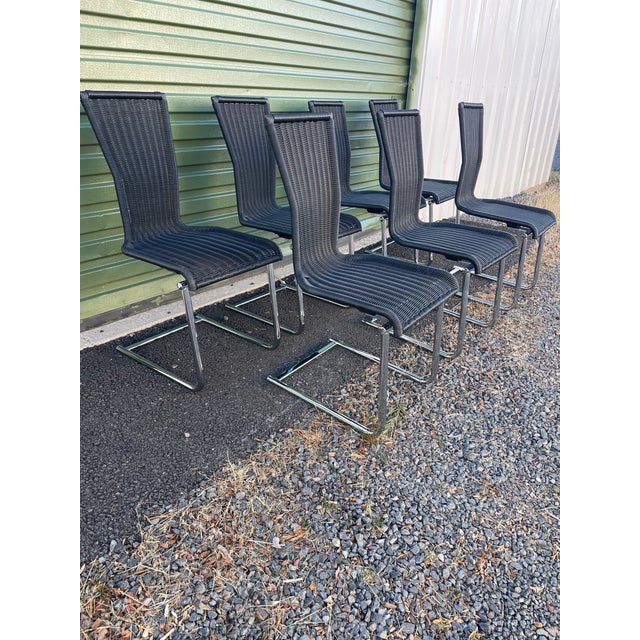 Black Black Cantilevered Dining Chairs by Bacher, "Jimmy F's" - Set of 7 For Sale - Image 8 of 10
