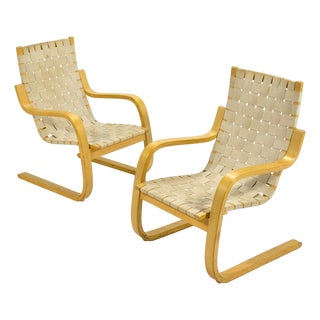 Alvar Aalto Model 406 Lounge Chairs (Pair) For Sale