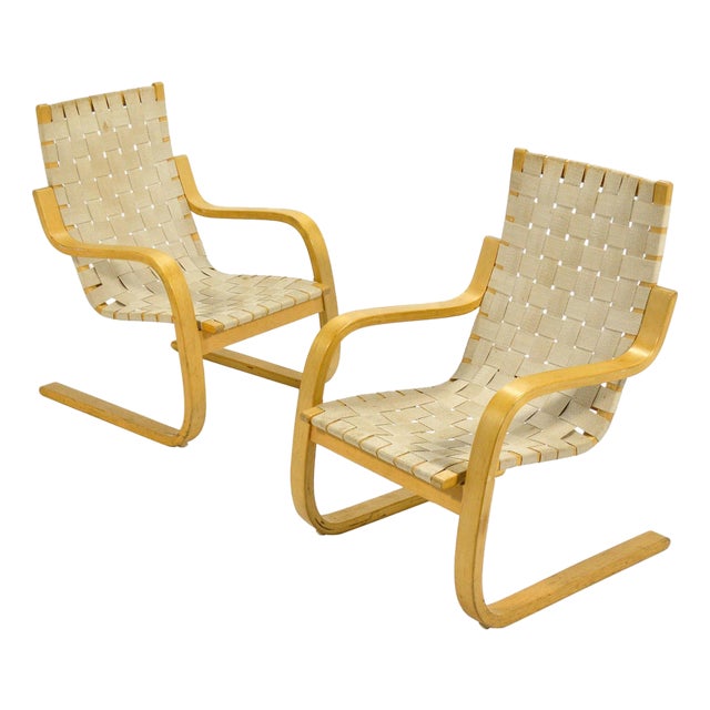 Alvar Aalto Model 406 Lounge Chairs (Pair) For Sale