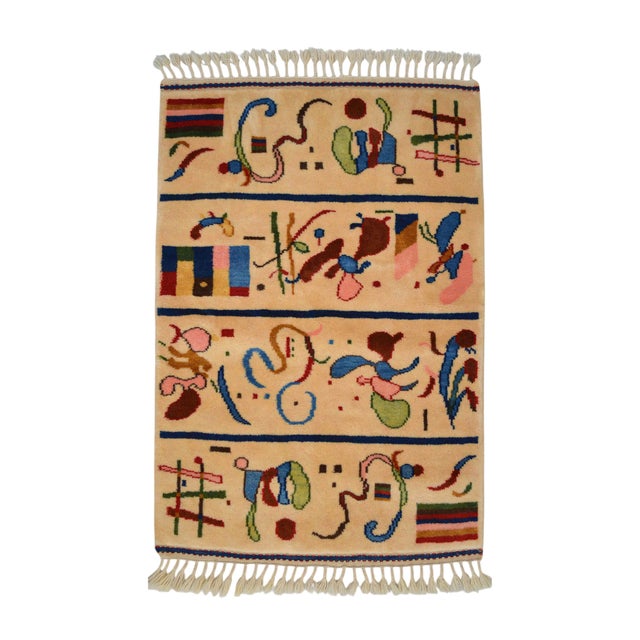 Textile Kandinsky Art Inspired Hand Knotted Small Rug Vintage Art Deco Carpet 2′7″ × 4′1″ For Sale - Image 7 of 11