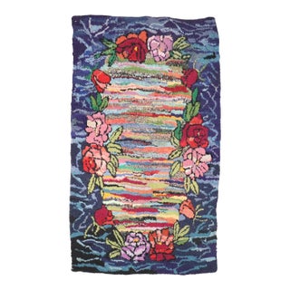 Early 20th Century Zabihi Collection Dazzling Floral American Hooked Small Rug - 2'7" x 4'1" For Sale