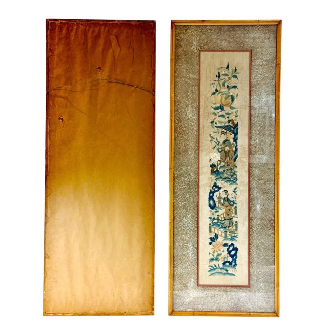 Textile 1920s Silk Embroidered Panels - A Pair For Sale - Image 7 of 9
