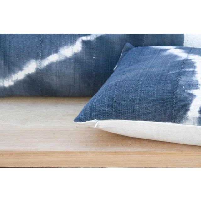 Navy Blue Shibori Cloud, Vintage Stone Indigo Lumbar Pillows For Sale - Image 8 of 9