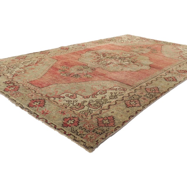 52352 Vintage Turkish Oushak Rug, 04'08 x 08'01. Complete with coziness, texture and versatile rustic style, this hand...