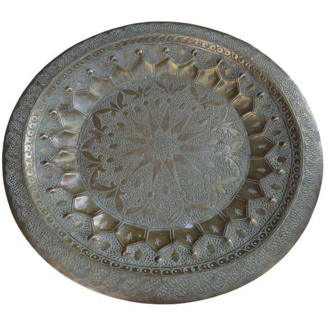 Antique Hand-Engraved Moroccan Brass Tray For Sale In New York - Image 6 of 11