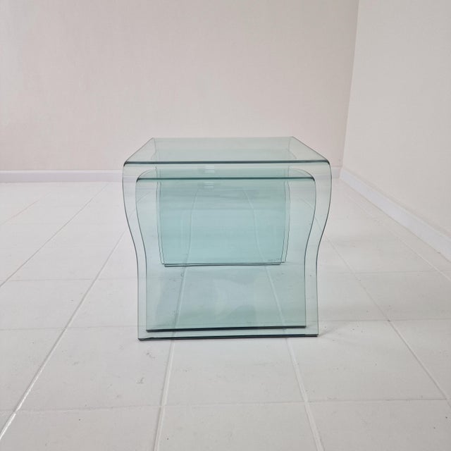 Glass Tango Glass Nesting Table Set by Fabio Di Bartolomei for Fiam Italia, Set of 2 For Sale - Image 7 of 15