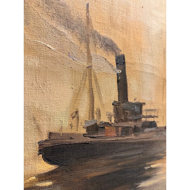 Modern Vintage 1968 Petko Kadiev Original Harbor Painting in Vintage Frame For Sale - Image 3 of 18