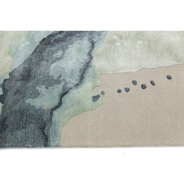Textile Abstract Fluidity - Modern Hand-Tufted Wool and Viscose Rug in Sage & Slate 8x10 For Sale - Image 7 of 10
