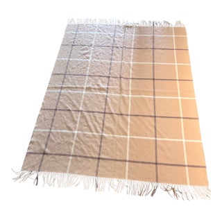 Camel-Colored Throw Blanket Featuring a Classic Large-Scale Plaid Pattern and Fringed Edges, Similar to the Window Pane Throw Blanket( Wool/ Cashmere) For Sale