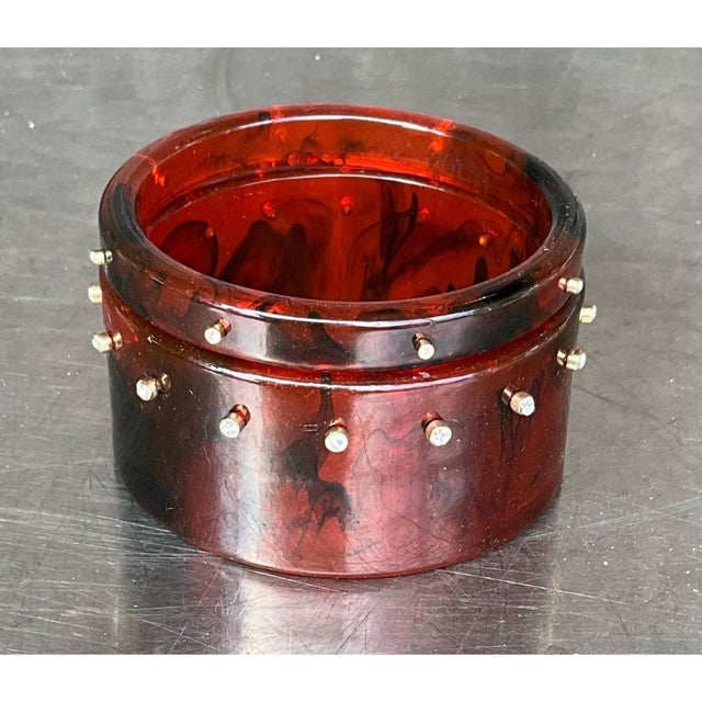 Mid 20th Century Vintage Tortoise Lucite Bangle With Rhinestones- A Set For Sale - Image 5 of 12