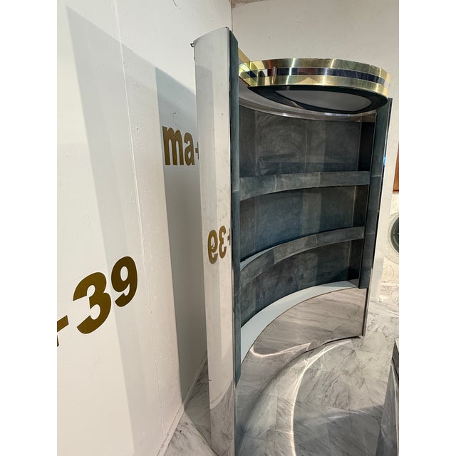 Mid-Century Modern 1970s Mid-Century Modern Attributed to Willy Rizzo Bar Cabinet in Blue Suede, Brass & Chrome For Sale - Image 3 of 13