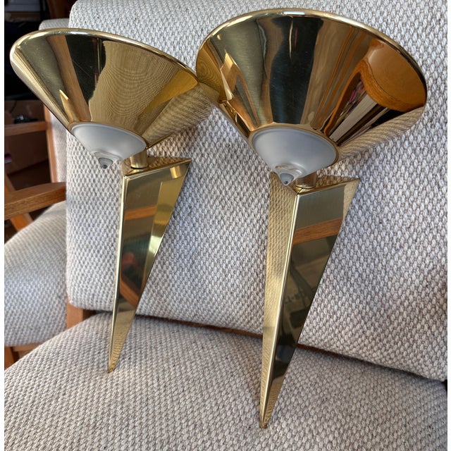 Vintage Postmodern Gilt Metal and Glass Wall Lights from Hustadt Leuchten, Germany, 1980s, Set of 2 For Sale - Image 6 of 9
