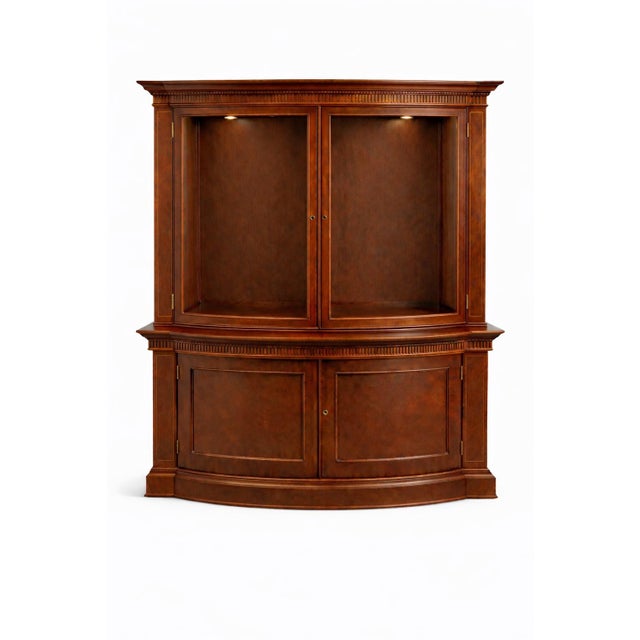 Late 20th Century Late 20th Century Baker Furniture Bow Front Architectural Display Cabinet – Two Piece, Convex Front, Lighted Interior For Sale - Image 5 of 9