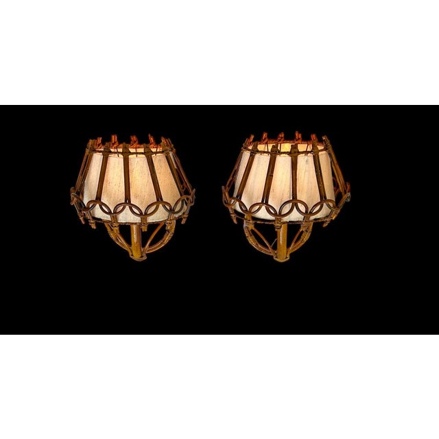 Bamboo and Rattan Wall Lights by Louis Sognot, 1960s, Set of 2 For Sale - Image 6 of 14