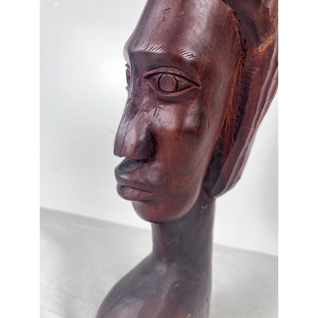 Vintage Carved Wood Woman With Ponytail Bust Sculpture For Sale In Tampa - Image 6 of 9