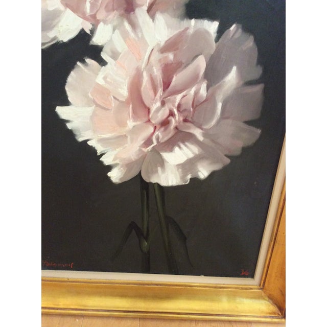 1960s "Pink Carnations" Floral Still Life Oil Painting, Framed For Sale - Image 4 of 7