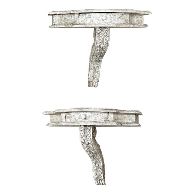 White-Painted Wood Wall Shelves With Serpentine Brackets - A Pair For Sale
