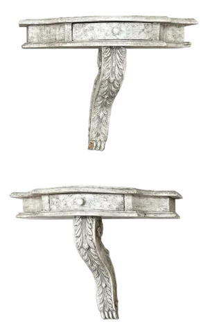 White-Painted Wood Wall Shelves With Serpentine Brackets - A Pair
