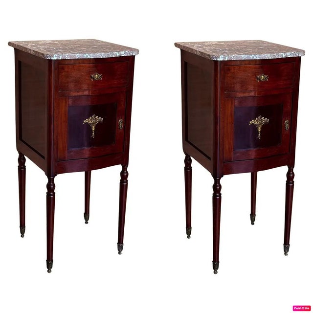 Art Nouveau Mahogany Nightstands with Marble Top, 1900s, Set of 2 For Sale - Image 11 of 11
