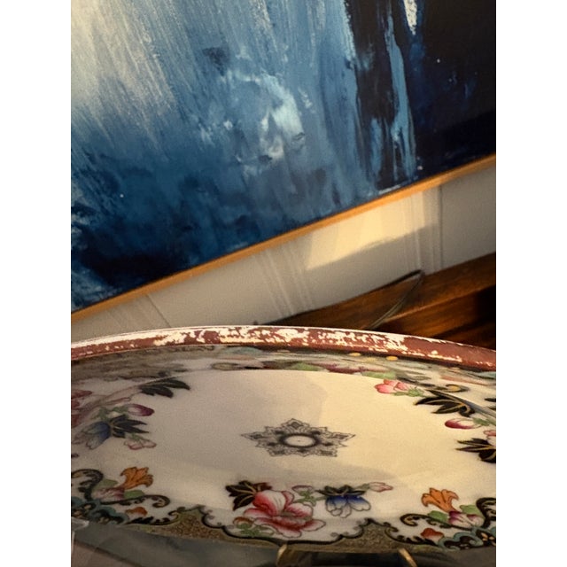 Black Antique English “Jeddo” Floral Transferware Plate by Beech & Hancock For Sale - Image 8 of 9