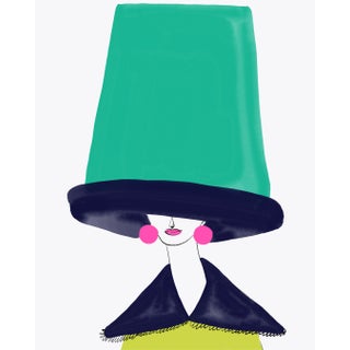 Chapeau Turquoise Bucket Original Print by Annie Naranian For Sale