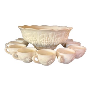 Mid 20th Century L. E. Smith Harvest Grape Punch Bowl Set - 13 pcs For Sale