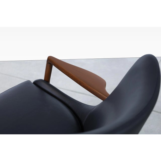 Black Danish Modern Black Leather and Walnut Lounge Chairs by Ib Kofod Larsen for Selig For Sale - Image 8 of 11