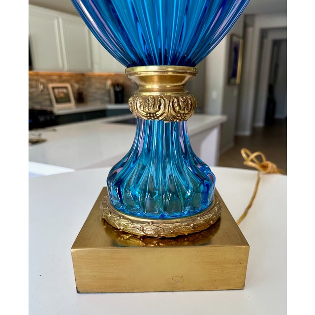 Large Murano Blue Seguso Table Lamp for Marbro For Sale - Image 11 of 16