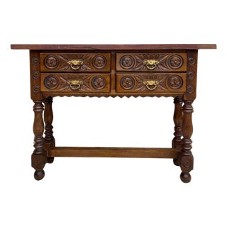 Early 20th Century Spanish Carved Console Table with Four Drawers, 1930s For Sale