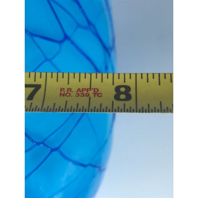 Blue Vintage 1980s Murano Style Hand Blown Threaded Art Glass Vase For Sale - Image 8 of 9