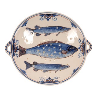 Delft Plate Fish Plate Drip Tray Handpainted Decorative Bowl Set of 2 For Sale