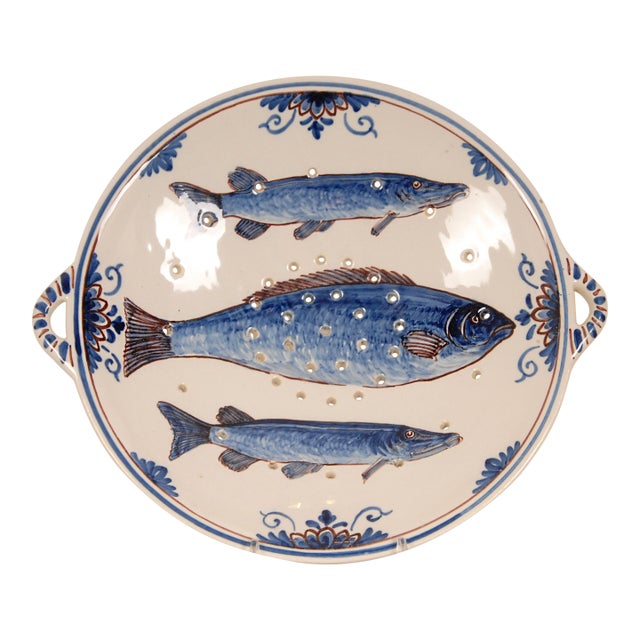 Delft Plate Fish Plate Drip Tray Handpainted Decorative Bowl Set of 2 For Sale