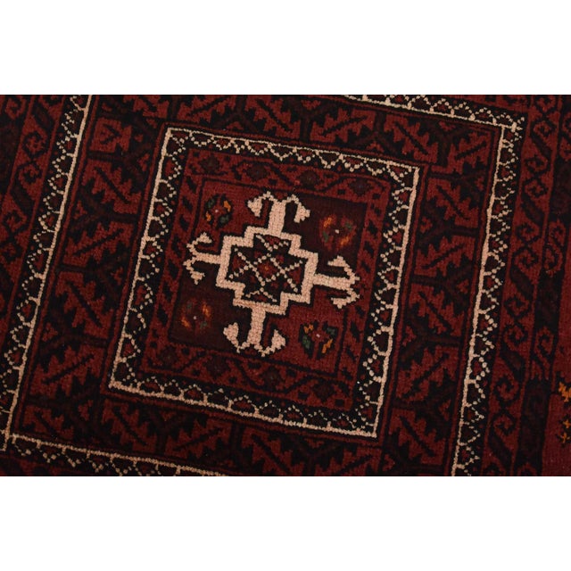 Textile Baloch Rug 3’9” X 6’7” Red Wool Vintage Tribal Hand-Knotted Oriental Carpet For Sale - Image 7 of 13