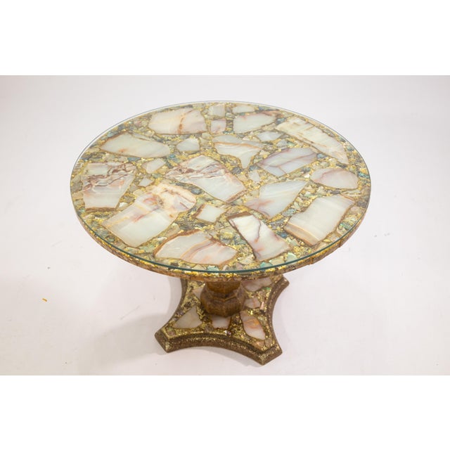 Ornamental & Decorative Materials Arturo Pani Handmade Abalone Onyx and Gold Leaf Side End Table Made in Mexico For Sale - Image 7 of 8