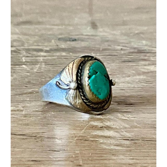 Vintage Boho Turquoise Native American Sterling Silver Ring 7.75 For Sale - Image 10 of 12