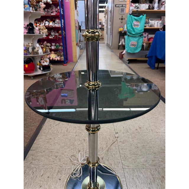 Vintage Mid Century Modern Chrome & Brass Floor Lamp Glass Table Hollywood Regency Faux Bamboo For Sale In Atlanta - Image 6 of 10