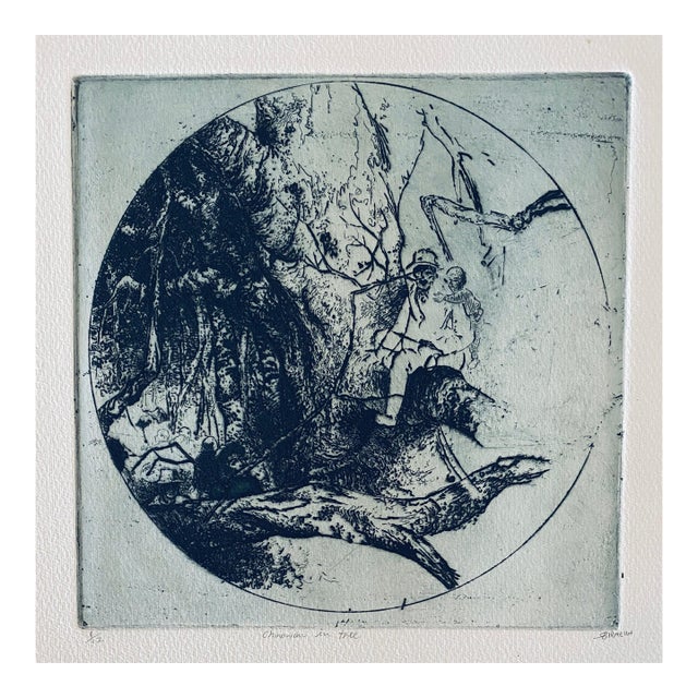 Robert A. BirmelinChinese Man In Tree, American Modernist Abstract Etching For Sale