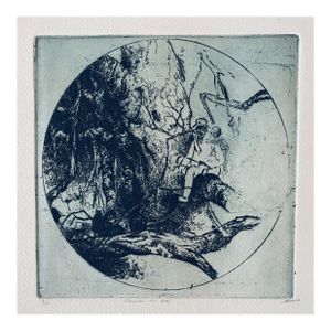 Robert A. BirmelinChinese Man In Tree, American Modernist Abstract Etching